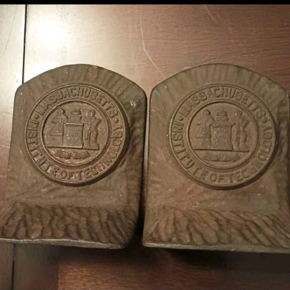 Rare Antique Pair of MIT Bookends - Cast Iron late 1800s to early 1900s
